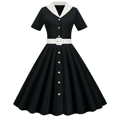 US Plus Size Womens Girl Vintage Plain Party Rockabilly 1950s Swing Retro Dress $26.31