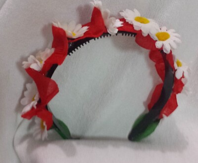 #ad Girls Women Hairband Headband Accessory Silk Flowers Red White Green Pretty $12.99