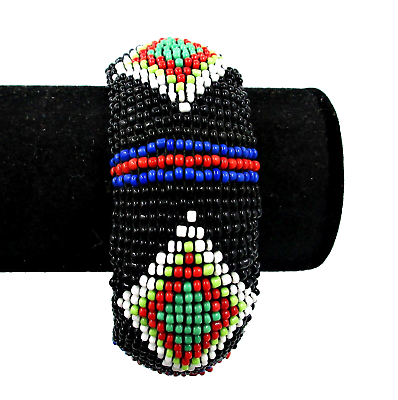 #ad Vintage Southwest Native American Design Seed Bead Black Wide Bangle Bracelet $16.99