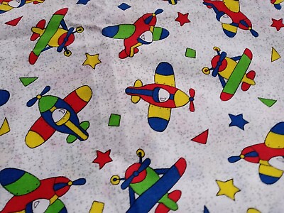 #ad Vintage 1995 Airplane Colorful Kids Cotton Fabric Quilting Crafts Stutz Horowitz $20.00