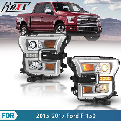 #ad For 2015 2017 Ford F150 F 150 LED DRL Projector Headlights Chrome Clear Headlamp $269.99