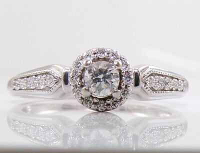 #ad 10K White Gold 0.25ctw Diamond Halo Engagement Promise Ring Size 6 LND2 $204.99