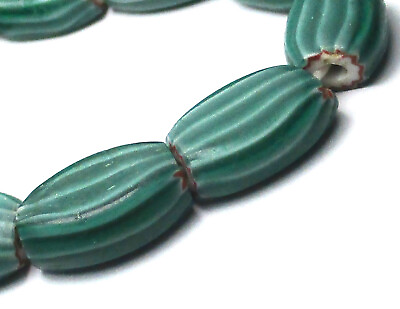 #ad 10 RARE EXQUISITE OLD TEAL VENETIAN CHEVRON FLAT MELON AFRICAN ANTIQUE BEADS $20.00