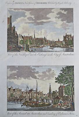 #ad Amsterdam Netherlands Holland city views x2 c. 1770#x27;s engraved hand color print $106.25