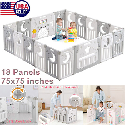 #ad 18 Panel Foldable Baby Playpen Safety Yard Activity Center W Safety Lock $135.99