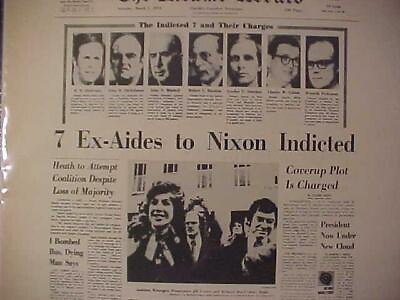 #ad VINTAGE NEWSPAPER HEADLINE PRESIDENT NIXON 7 EX AIDES INDICTED WATERGATE 1974 $14.95