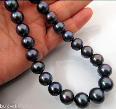 #ad AAA 10 11MM TAHITIAN NATURAL BLACK PEARL NECKLACE PERFECT ROUND 22#x27;#x27; $28.99