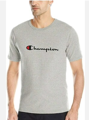 #ad Champion mens large t shirt HERITAGE short sleeve Grey Embroidered Logo $9.99