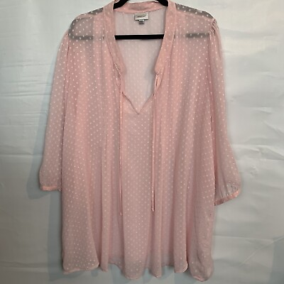 #ad Avenue Woman#x27;s Pink 3 4 Sleeve Tie Neck Sheer Pullover Top Plus Size 22 24 $15.98
