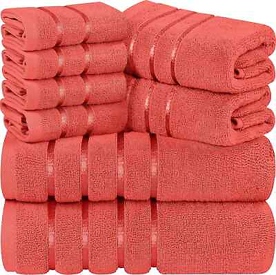 #ad 8 Pc Bath Linen Sets Viscose Stripe 600 GSM Ring Spun Cotton Towel Utopia Towels $31.32