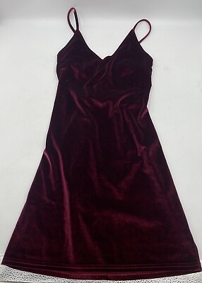 #ad Womens Dress Maroon Velour Strappy Holiday Tank Back Tie Size Medium Pre Owned $9.99