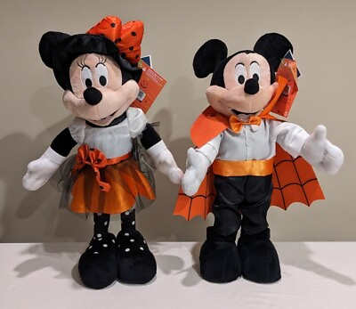 #ad Disney 20 inch Mickey and Minnie Mouse Halloween Greeters Vampire And Witch NWT $75.00
