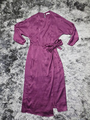 #ad Mango Womens Dress 2 Red Maroon Maxi Long Sleeve Lined Button Tie Waist Slit $11.07