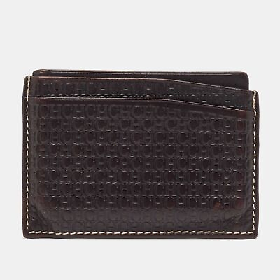 #ad CH Carolina Herrera Dark Brown Monogram Leather Card Holder $134.40