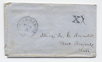 #ad c1850 Cambridge MA stampless cover blue CDS and X rate handstamp 6526.398 $9.99