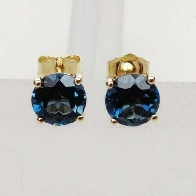 #ad 2CT Round London Blue Topaz Lab Created Stud Earring#x27;s 14K Yellow Gold Plated $48.99