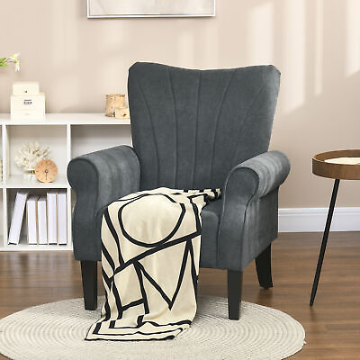 #ad HOMCOM Fabric Accent Chair Modern Armchair with Wood Legs Dark Gray $155.99