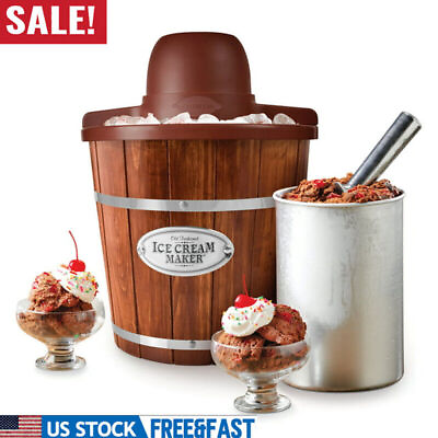#ad Electric Ice Cream Maker Wooden Bucket Machine W Recipe Book Cooker Kitchen New $33.23