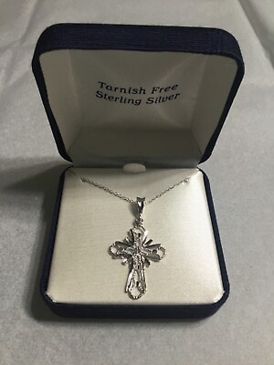 #ad New In Box Tarnish Free Sterling Silver Cross Crucifix Necklace $24.99