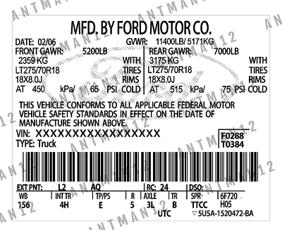 #ad CUSTOM FORD Decal Sticker ID Label Tire Loading Information VIN# USA 3M STICKER $99.99