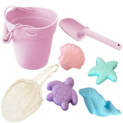 #ad New Silicone Beach Toys Summer Toys Beach Bucket Set with mold and free bag Pink $19.99