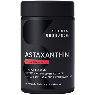 #ad Triple Strength Astaxanthin 12mg with Organic Coconut Oil 60 Softgels $25.95