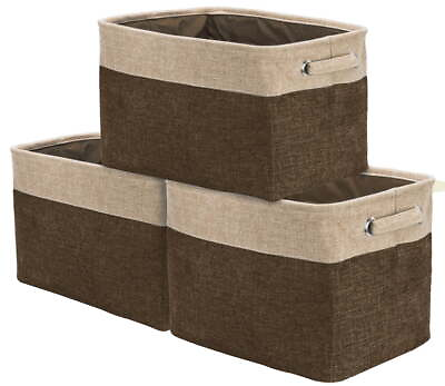 #ad Twill storage large rectangular fabric foldable basket storage bag. three Brown $19.87