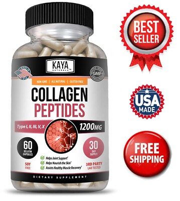 #ad COLLAGEN PEPTIDES Types I II III V X 1200mg Pills Anti Aging Skin Capsules $9.98