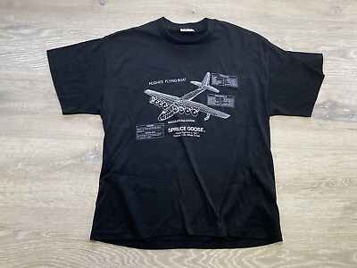#ad Vintage 1980s Spruce Goose Howard Hughes Flying Shirt Sz XL Black Single Stitch $125.00