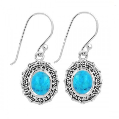 #ad Attractive Oval Shape Turquoise Stone 925 Sterling Fine Silver Gift Jewelry $12.21