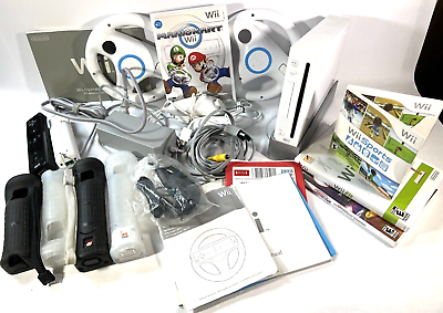 #ad Nintendo Wii System RVL 001 Bundle Console Accessories Games White Mario Kart $184.00