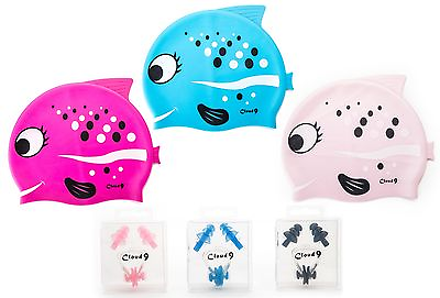 #ad Kids Fish Swim Cap Combo Pack with Nose And Ear Plugs Comfortable Materials Cute $9.99