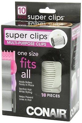 #ad Conair Hot Roller Clips Super Clips Bouncy Curls Curly Hairstyles White 10 Count $12.99