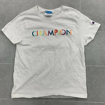 #ad Champion Multicolor Self Brand Graphic White T Shirt Youth Size M $5.00