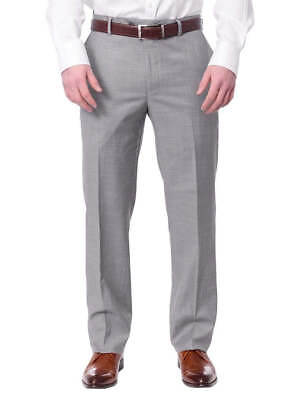 #ad Mens Classic Fit Solid Light Gray Flat Front Wool Dress Pants $79.99