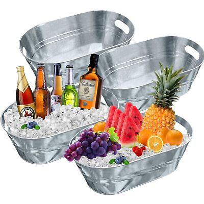 #ad 4PCS 4 Gallon Galvanized Tub with Carry Beer Drink Storage Cooler Metal Bever... $56.48