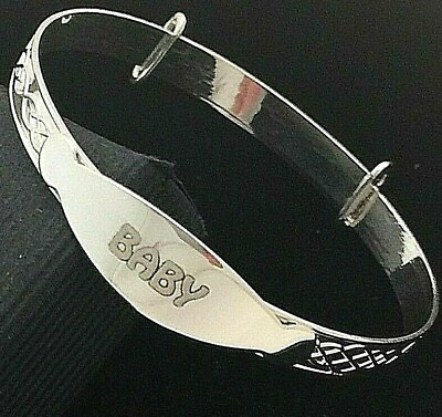 #ad BABY engraved ID Bracelets Bangle Sterling Silver Baby Shower Baptism Gift $18.95