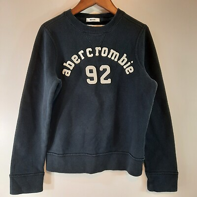 #ad Abercrombie Kids Sweatshirt Boys Medium Muscle Black White Logo 92 Pullover $12.97