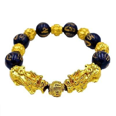 #ad Ethnic Gold Six Word Admonition Lucky Black Obsidian Feng Shui Pixiu Bracelet $6.99
