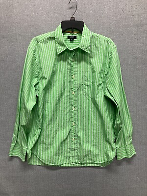 #ad J Crew Shirt Mens Medium Green Striped Button Long Sleeve Slim Fit $9.35