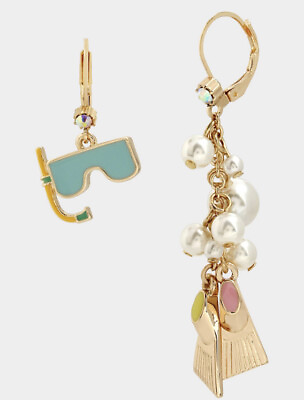 #ad $35 NWT BETSEY JOHNSON CATCH THE WAVE SCUBS MISMATCH DROP EARRINGS LA19 $29.25