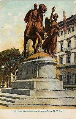 #ad Statue of General Sherman Central Park N.Y. City Early Postcard Unused $12.00