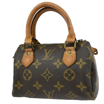 #ad LOUIS VUITTON LV Logo Mini Speedy Hand Bag Monogram Leather Brown M41534 86HB895 $418.00