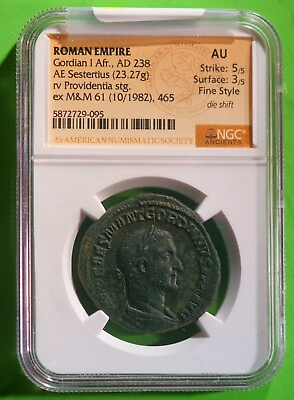 #ad Roman Imperial ae Sestertius Gordian I Afrincanus PROVIDENTIA NGC Certified AU $15995.95