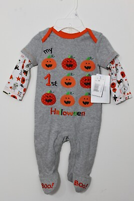 #ad 3M MY 1ST HALLOWEEN Bodysuit Baby Boy Gray Infant One Piece Koala Kids Pumpkins $17.95