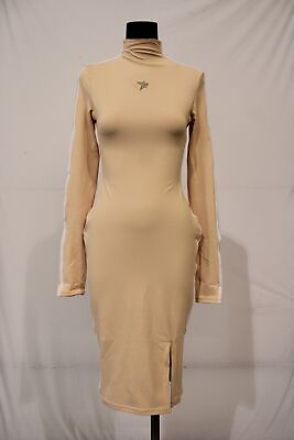 #ad GSUWOO Women#x27;s Long Thumbhole Sleeve Trim Midi Dress LV5 Nude Size XS NWT $7.50