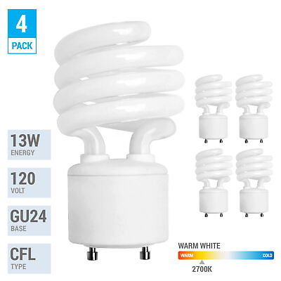 #ad 4 Pack Spiral CFL Fluorescent 13 Watt =60W Twist and Lock GU24 2700K Warm White $18.95