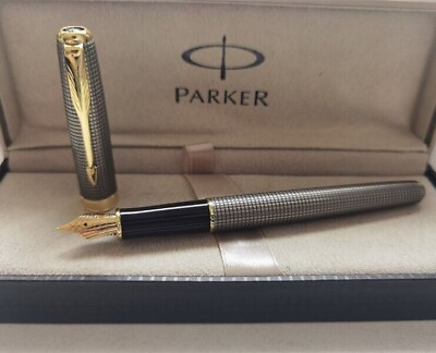 #ad Gray Grid Golden Clip Parker Sonnet Series Fine F Nib Fountain Pen With Box $21.59