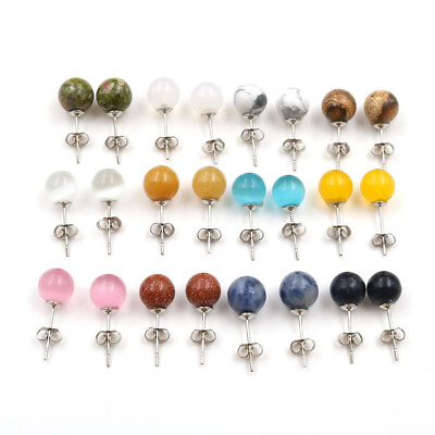 #ad Fashion Jewelry Women Round Beads Natural Stone Turquoise Crystal Stud Earrings $1.35