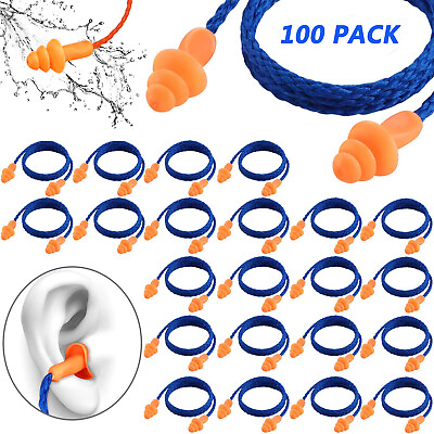 #ad 100 Pair Reusable Earplugs Corded Silicone Ear Plugs Shooting Hearing Protection $20.95